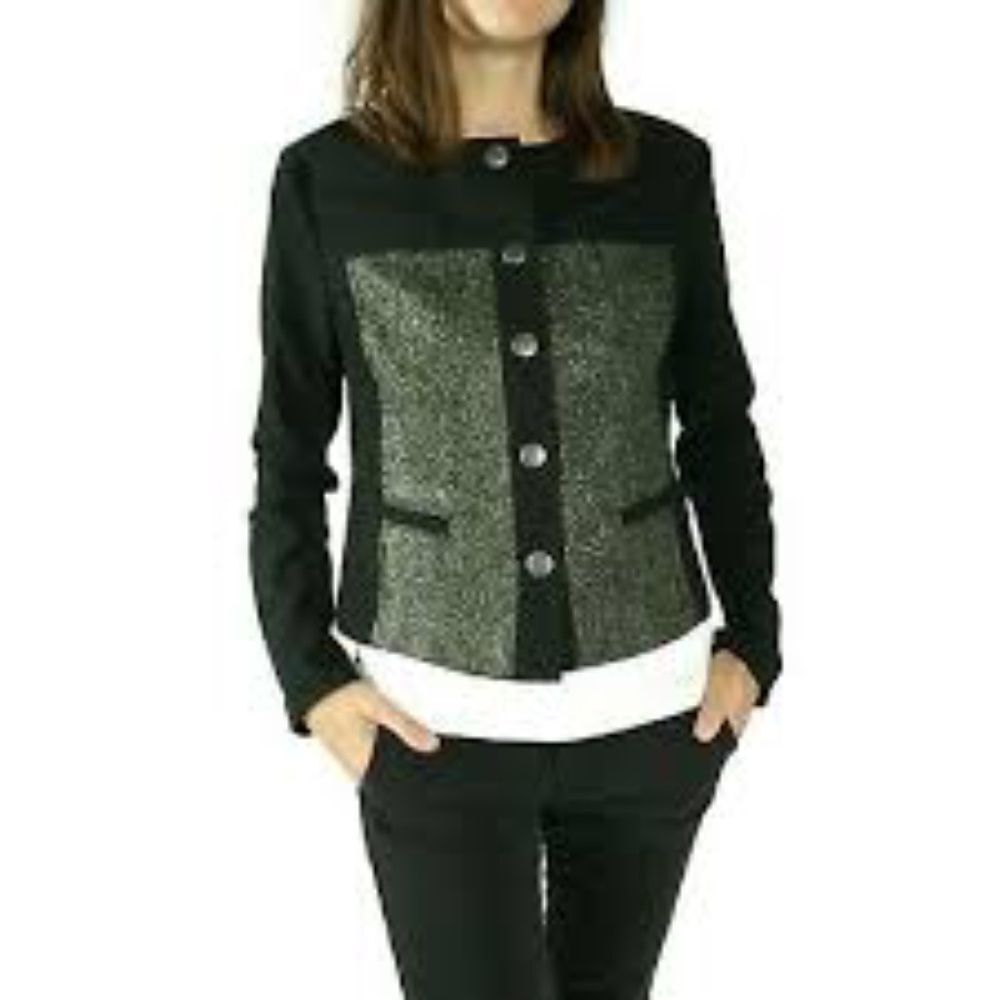 CAbi Mixed Media Jacket Black/Metallic Size M